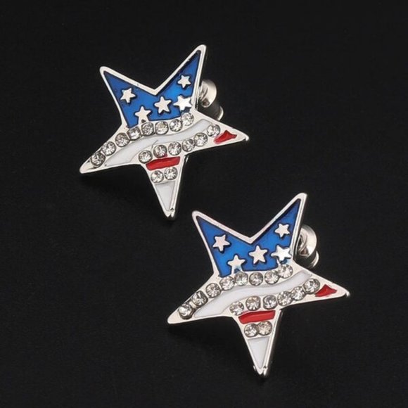 Star Shape American Flag Stud Earrings - Picture 5 of 10